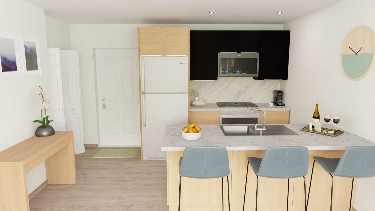 Kitchen Rendering for Braywood Place Apartments - Victoria BC